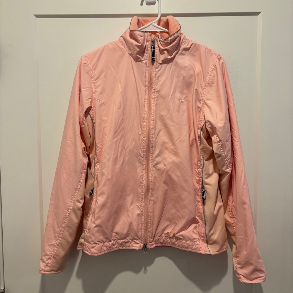 Vintage Nike Peach‎ Pink Full Zip Fleece Lined Windbreaker Running Jacket Size M